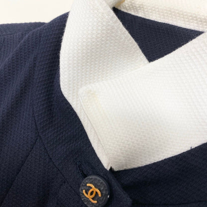 Chanel Runway CC Logo Button Dress Navy White Cotton — view 7