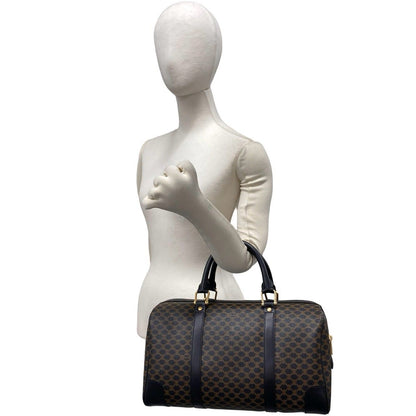 Celine Vintage Macadam Blason Pattern Leather Mini Boston Bag Black Brown — view 2