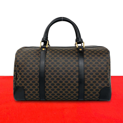 Celine Vintage Macadam Blason Pattern Leather Mini Boston Bag Black Brown