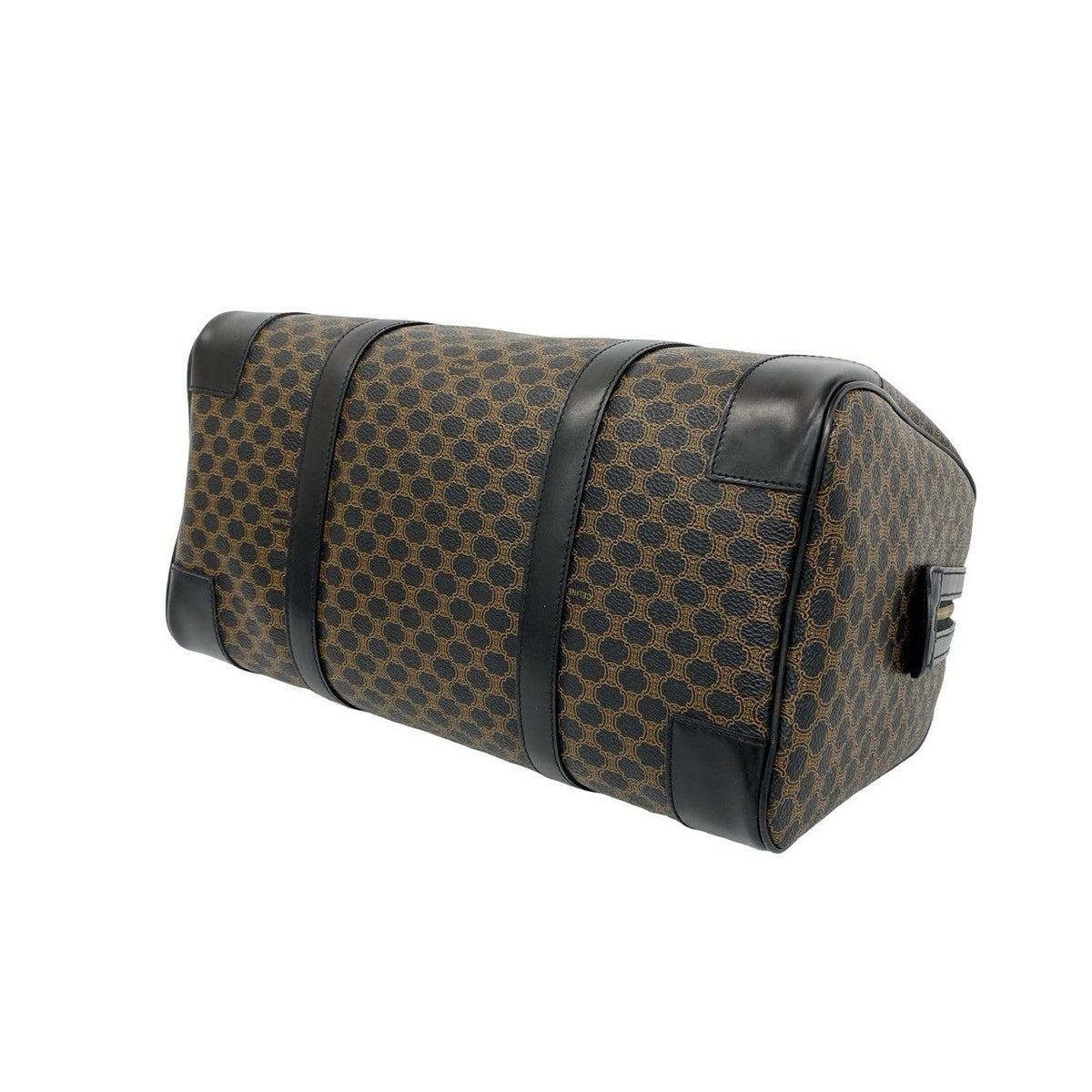Celine Vintage Macadam Blason Pattern Leather Mini Boston Bag Black Brown — view 8