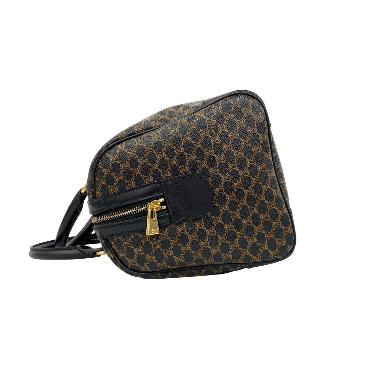 Celine Vintage Macadam Blason Pattern Leather Mini Boston Bag Black Brown — view 5