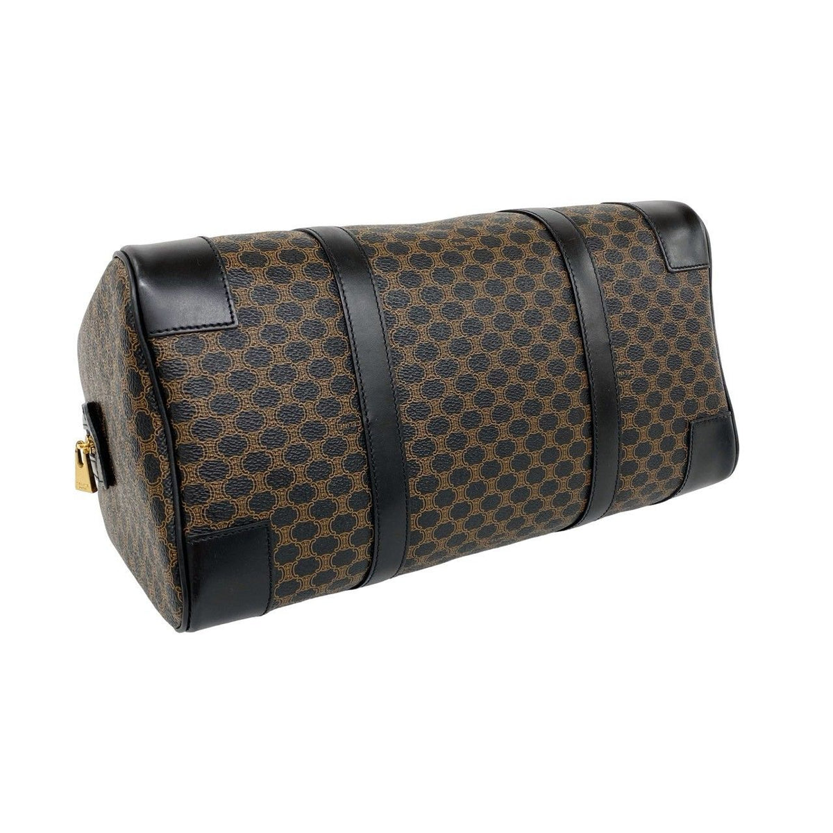 Celine Vintage Macadam Blason Pattern Leather Mini Boston Bag Black Brown — view 7