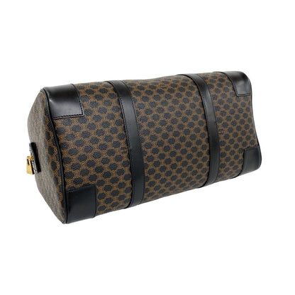 Celine Vintage Macadam Blason Pattern Leather Mini Boston Bag Black Brown — view 7