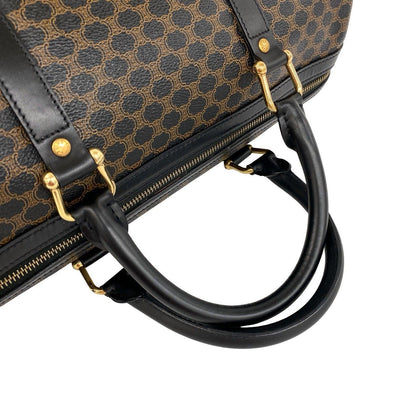 Celine Vintage Macadam Blason Pattern Leather Mini Boston Bag Black Brown — view 4