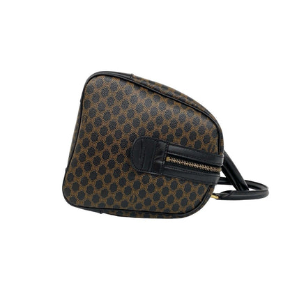 Celine Vintage Macadam Blason Pattern Leather Mini Boston Bag Black Brown — view 6