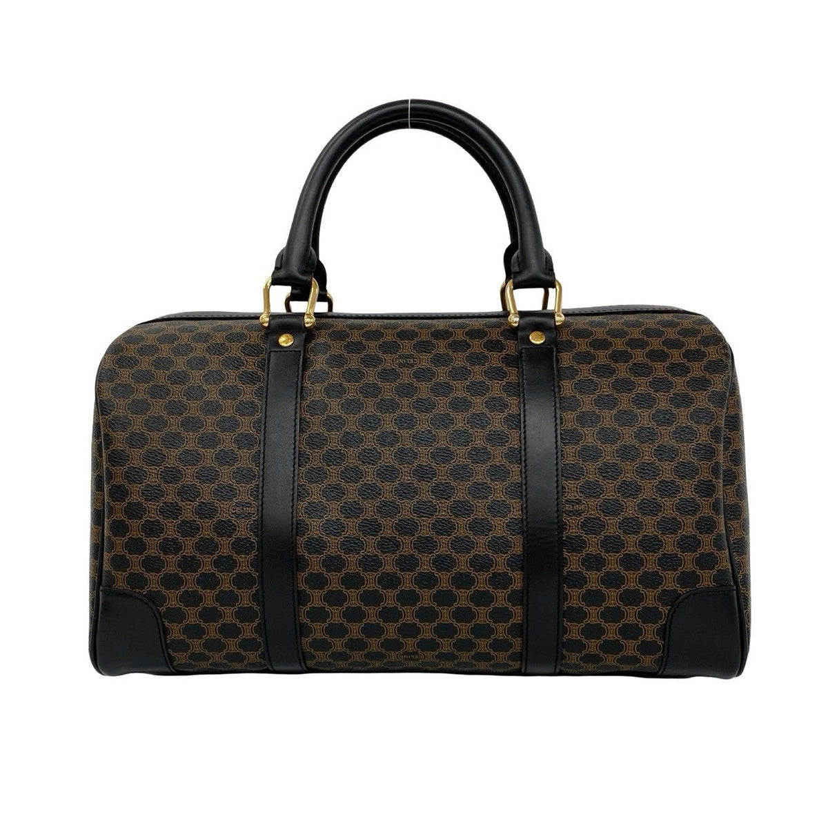 Celine Vintage Macadam Blason Pattern Leather Mini Boston Bag Black Brown — view 3