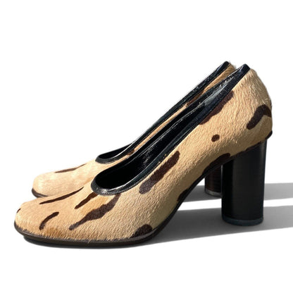 Fendi Calf Hair Vintage Pumps Chunky Heel Shoes Beige Brown — view 2