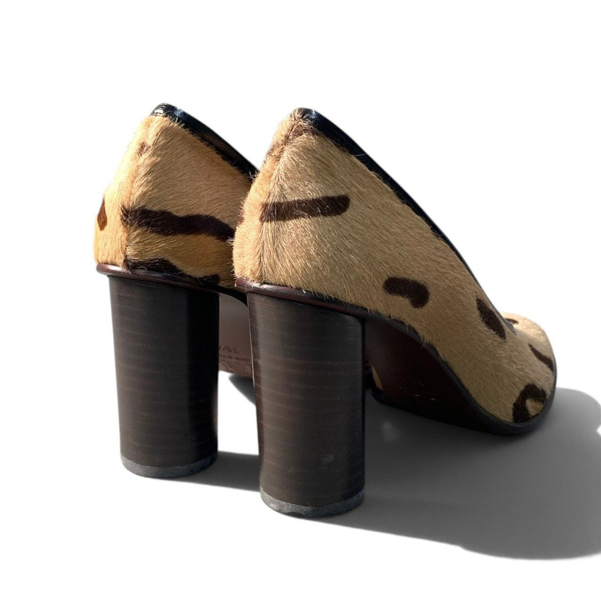 Fendi Calf Hair Vintage Pumps Chunky Heel Shoes Beige Brown — view 3