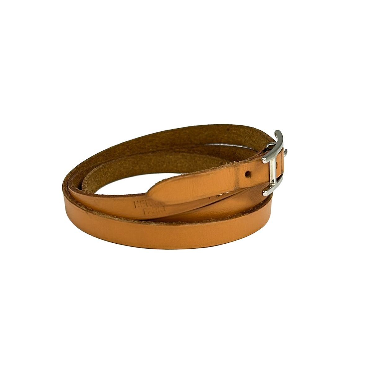 Hermes Bracelet Hapi 3 Leather Light Brown Silver — view 2