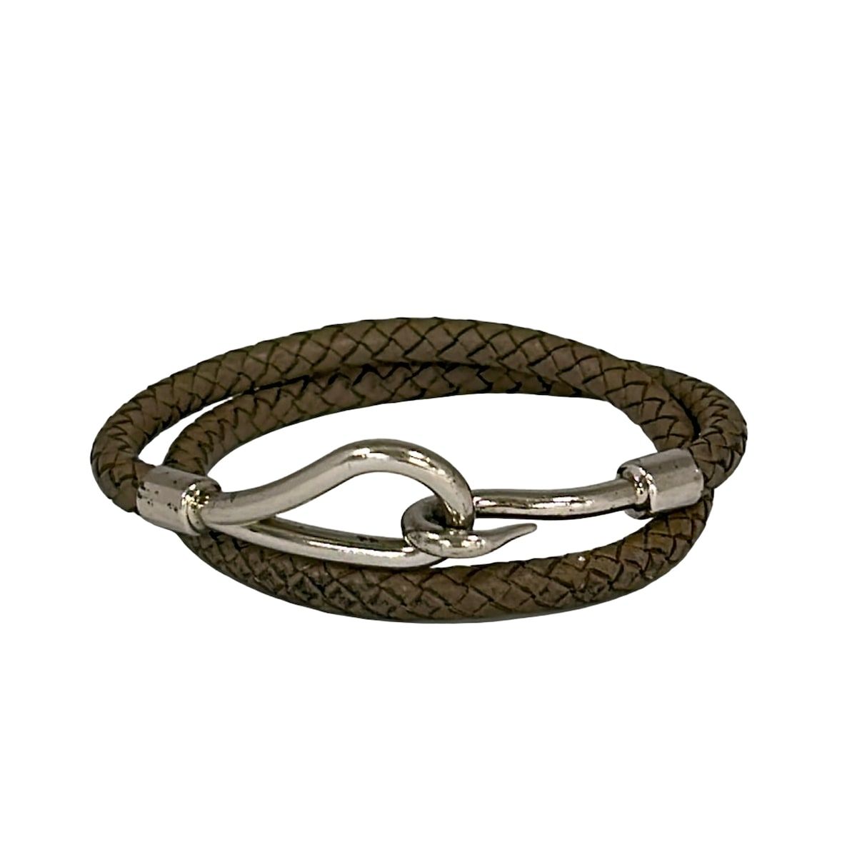 Hermes Bracelet Jumbo Leather Silver Gray Beige