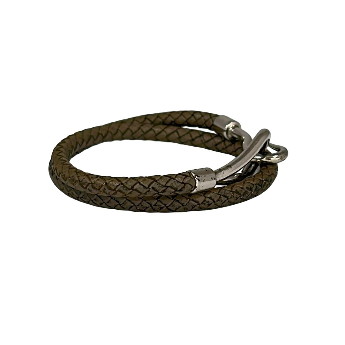 Hermes Bracelet Jumbo Leather Silver Gray Beige — view 2
