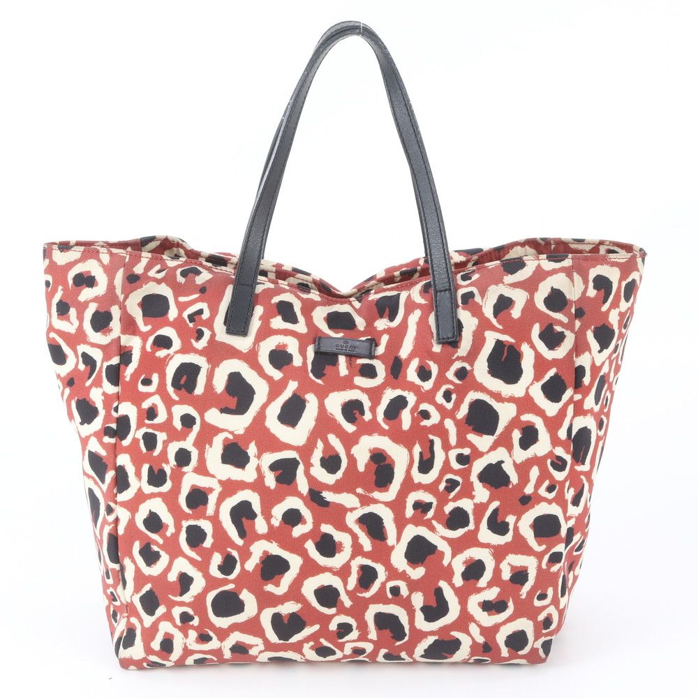 Gucci Leopard Print Animal Leather Tote Bag
