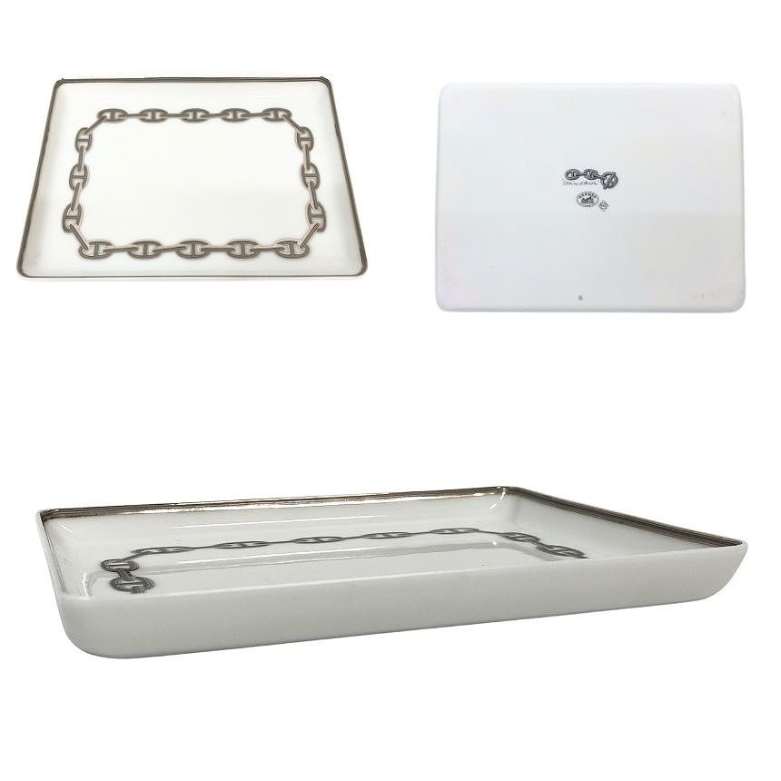 Hermes Chaine D'ancre Square Plate Tray Case Platinum Interior — view 2