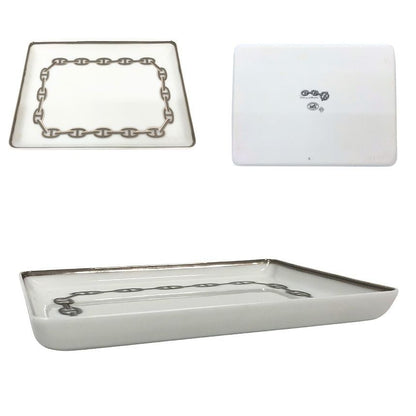 Hermes Chaine D'ancre Square Plate Tray Case Platinum Interior — view 2