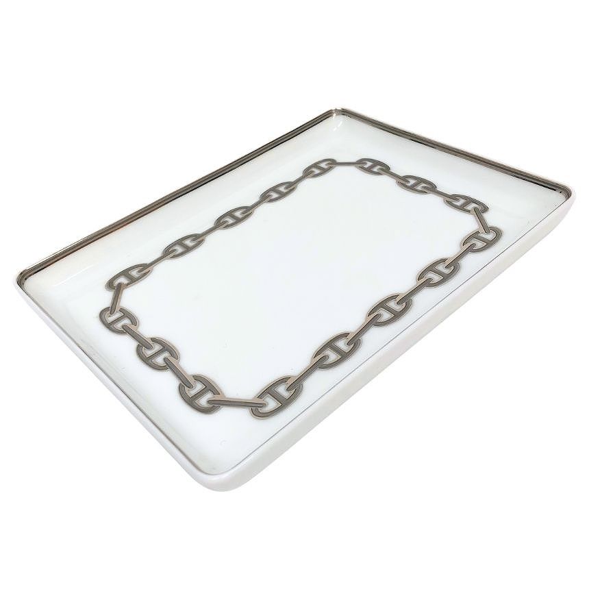 Hermes Chaine D'ancre Square Plate Tray Case Platinum Interior