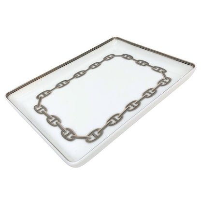 Hermes Chaine D'ancre Square Plate Tray Case Platinum Interior