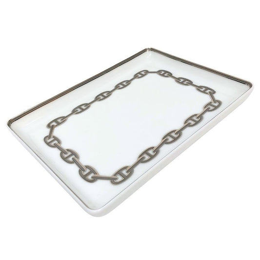 Hermes Chaine D'ancre Square Plate Tray Case Platinum Interior