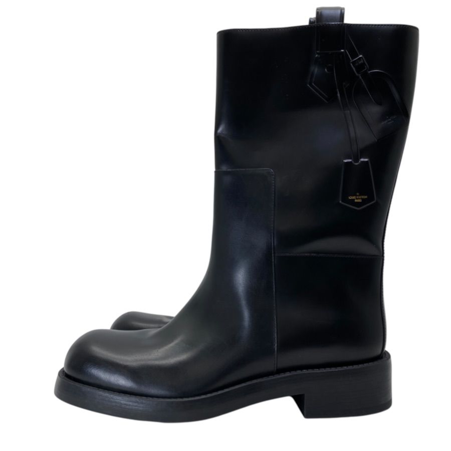 Louis Vuitton Long Boots Monogram Embossed Leather Black Shoes Casual — view 3