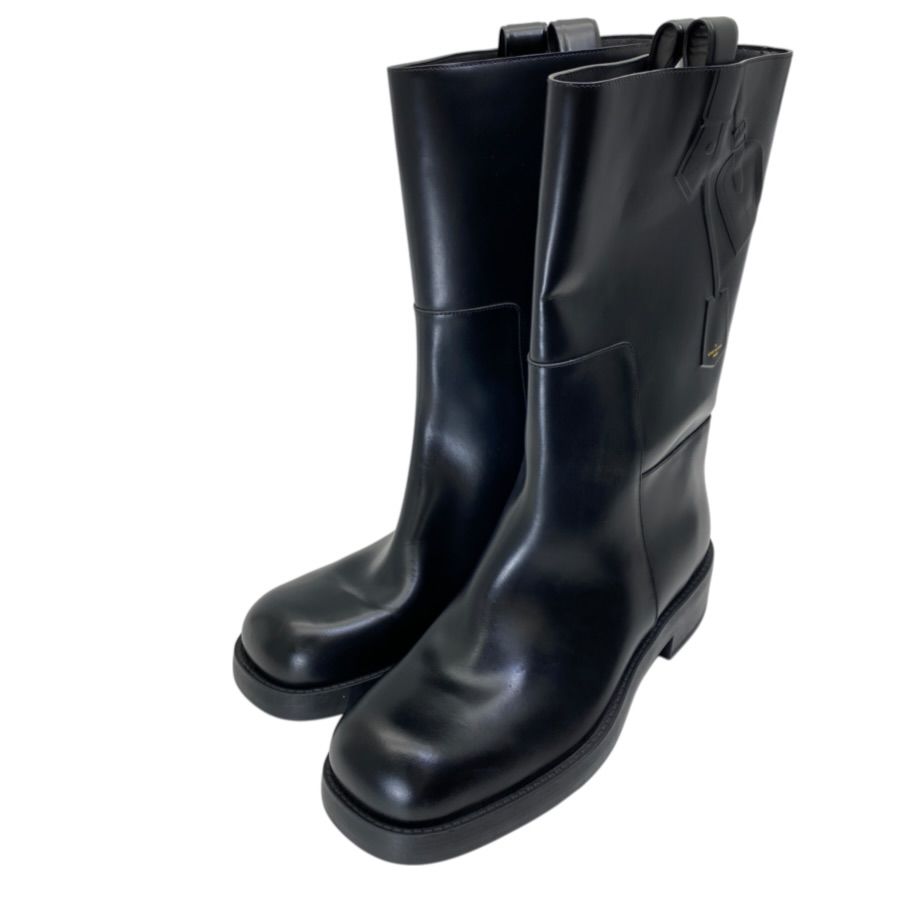 Louis Vuitton Long Boots Monogram Embossed Leather Black Shoes Casual