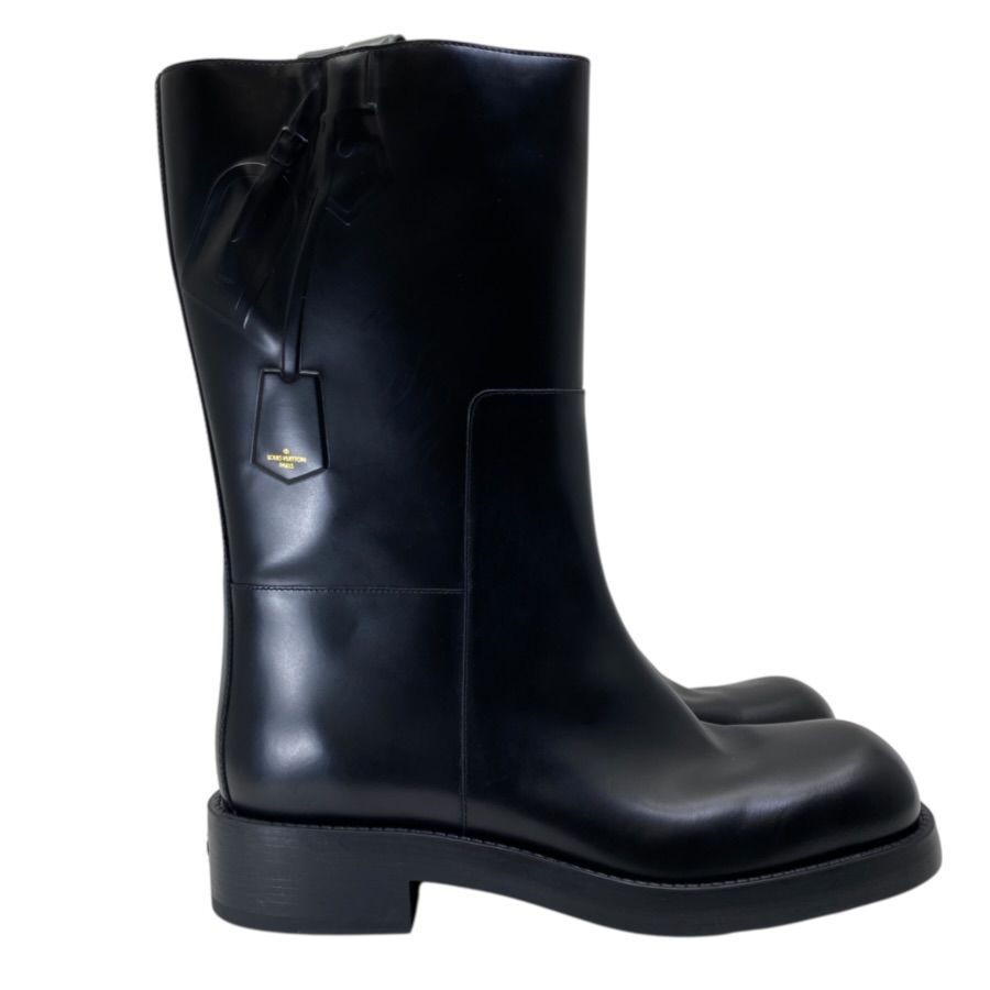Louis Vuitton Long Boots Monogram Embossed Leather Black Shoes Casual — view 5