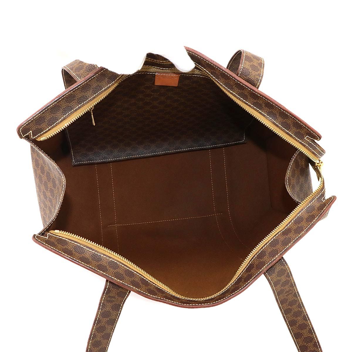 Celine Macadam Tote Bag Leather Brown Gold Vintage — view 6