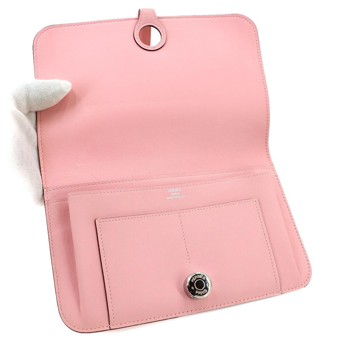 Hermes Dogon GM Bifold Wallet Swift Rose Sakura Silver — view 6