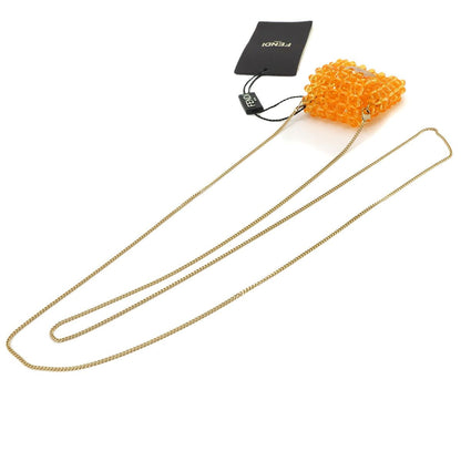 Fendi Pico Baguette Chain Shoulder Pouch Beads Leather Orange Charm — view 5