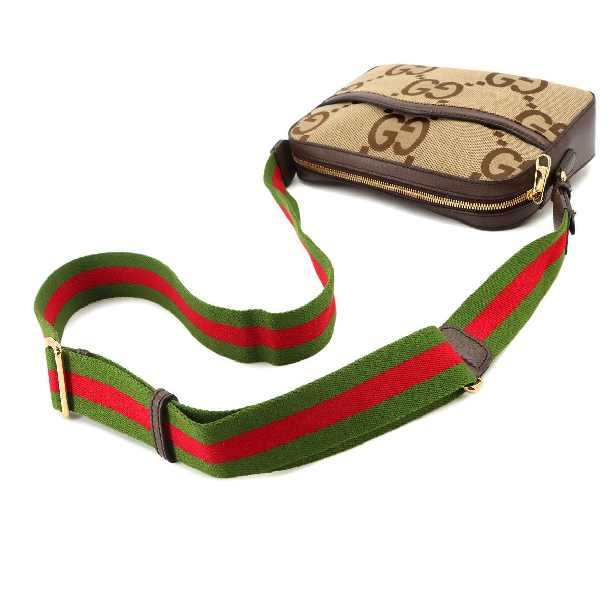 Gucci Jumbo GG Messenger Shoulder Bag Canvas Leather Camel Ebony — view 6