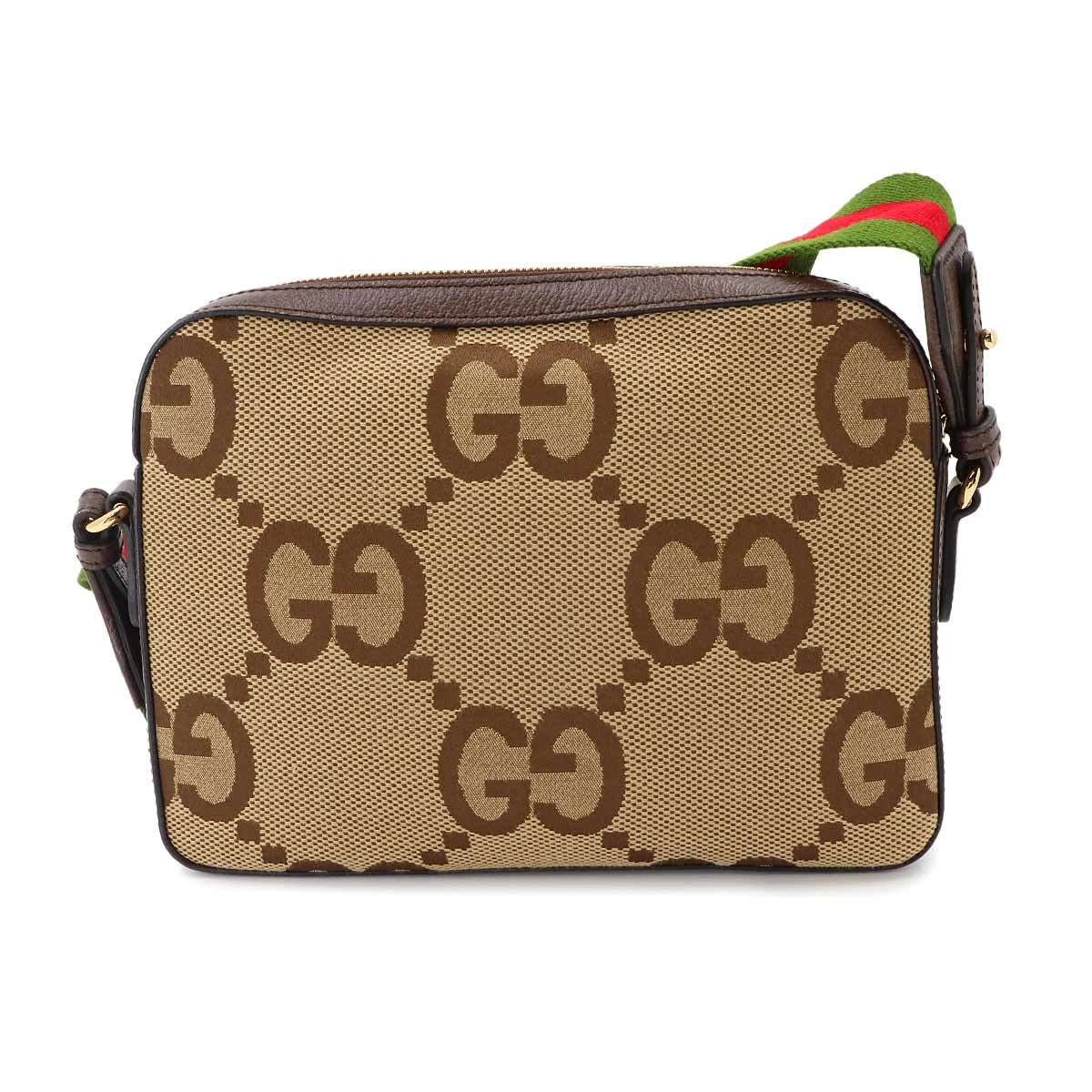 Gucci Jumbo GG Messenger Shoulder Bag Canvas Leather Camel Ebony — view 3