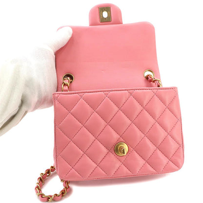 Chanel Mini Quilted Chain Shoulder Bag Lambskin Pink Gold — view 7