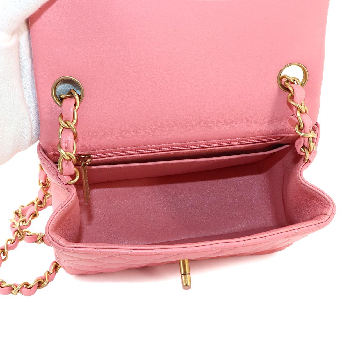 Chanel Mini Quilted Chain Shoulder Bag Lambskin Pink Gold — view 8