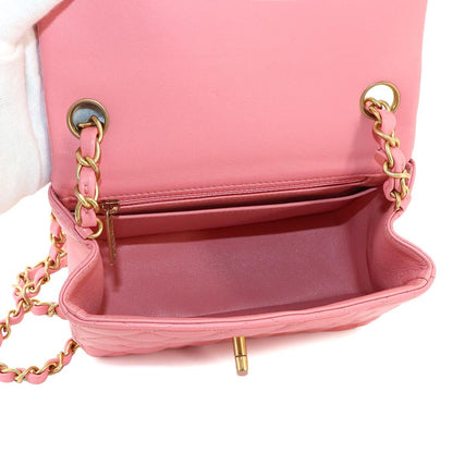 Chanel Mini Quilted Chain Shoulder Bag Lambskin Pink Gold — view 8