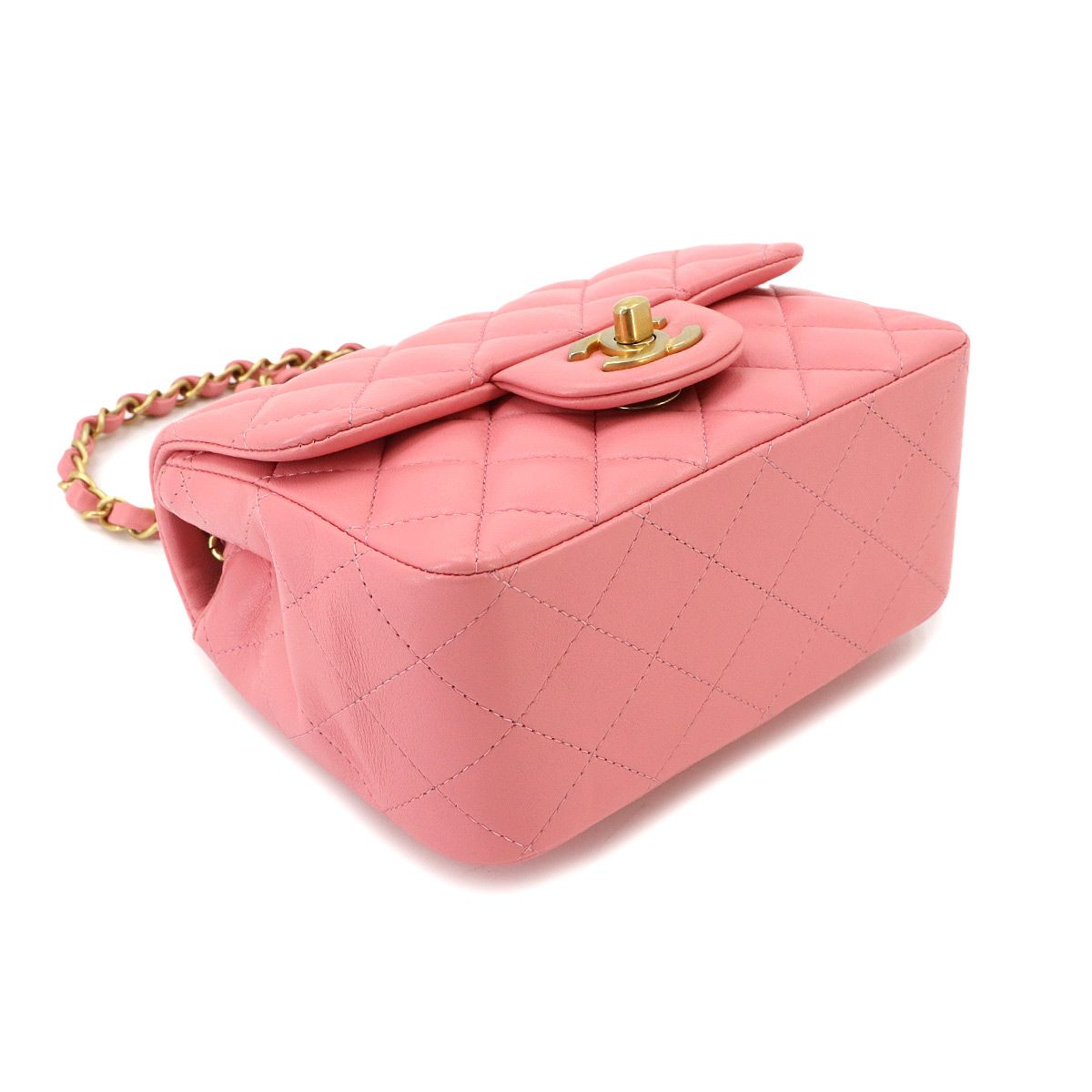 Chanel Mini Quilted Chain Shoulder Bag Lambskin Pink Gold — view 5