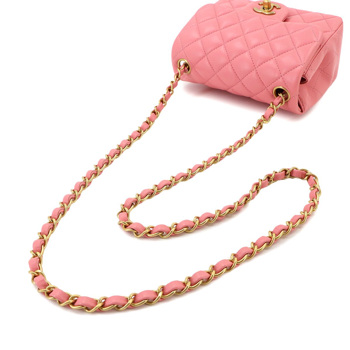 Chanel Mini Quilted Chain Shoulder Bag Lambskin Pink Gold — view 6