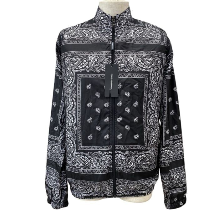 Dolce & Gabbana Zip Up Jacket Paisley Polyester Black Casual
