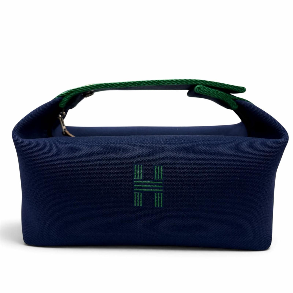 Hermes Brid-a-brac PM Silver Sellier H Logo Canvas Pouch Handbag Navy
