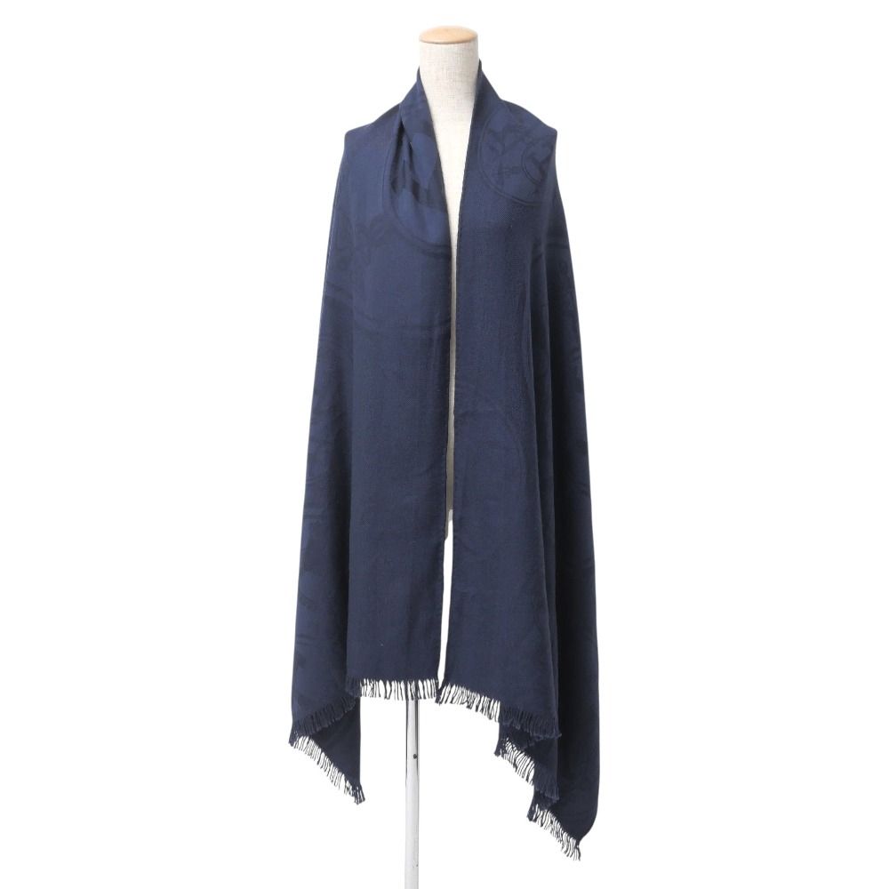 Hermes Shawl H Logo Cashmere Silk Large Fringe Scarf