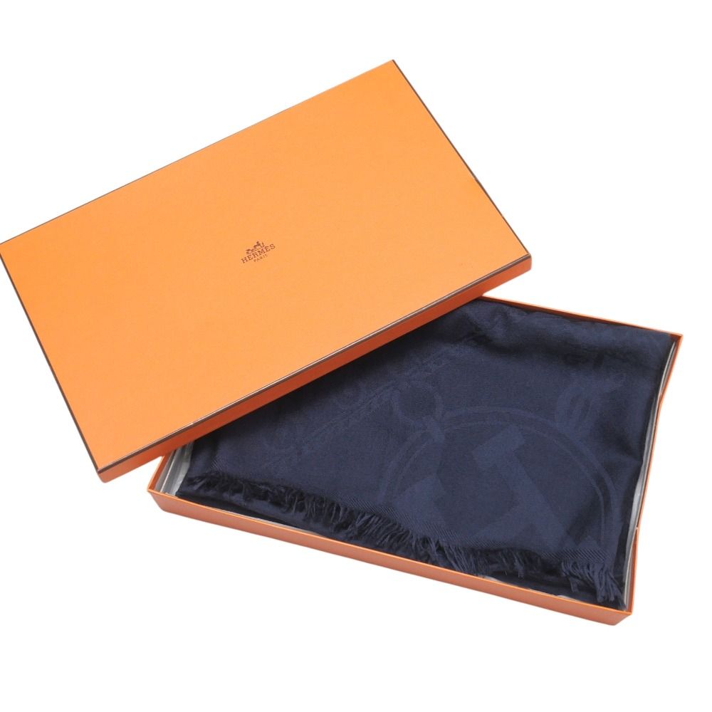 Hermes Shawl H Logo Cashmere Silk Large Fringe Scarf — view 8