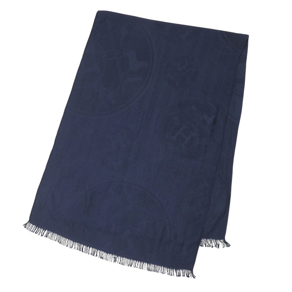 Hermes Shawl H Logo Cashmere Silk Large Fringe Scarf — view 3