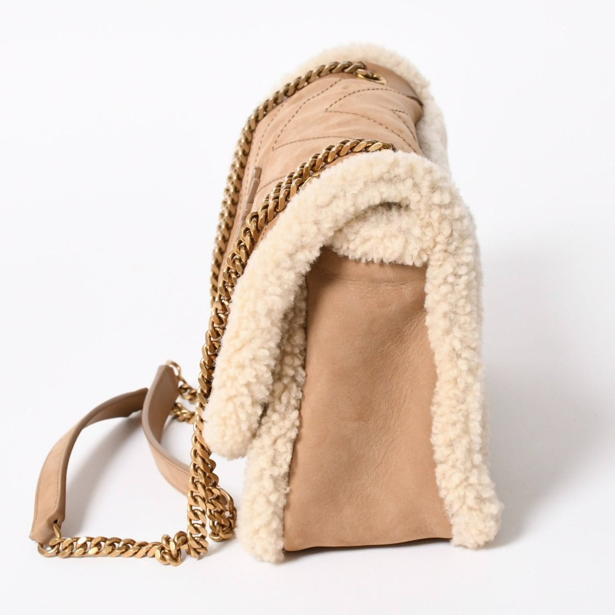 Saint Laurent Niki Shearling Shoulder Bag Brown Beige Gold — view 5