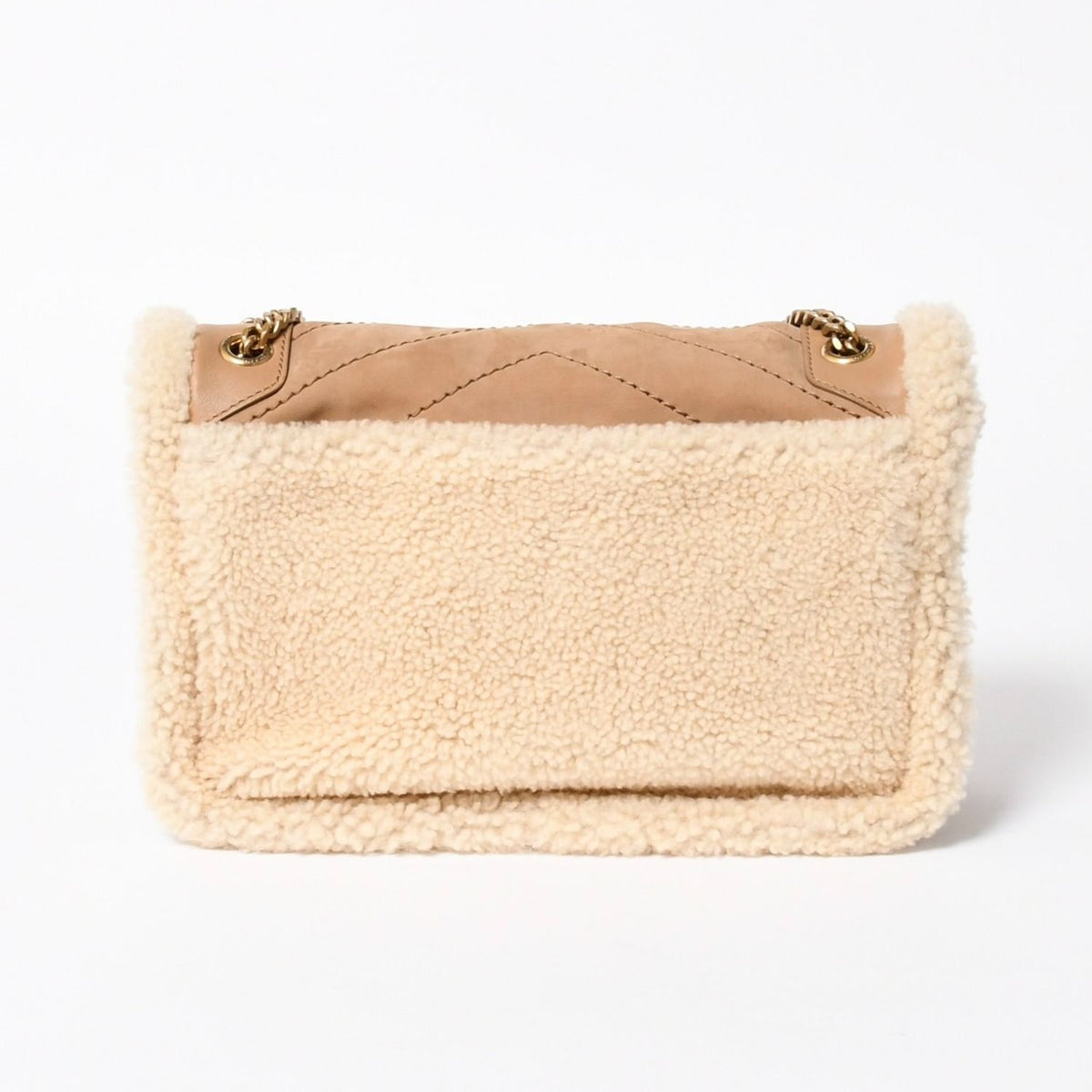 Saint Laurent Niki Shearling Shoulder Bag Brown Beige Gold — view 3