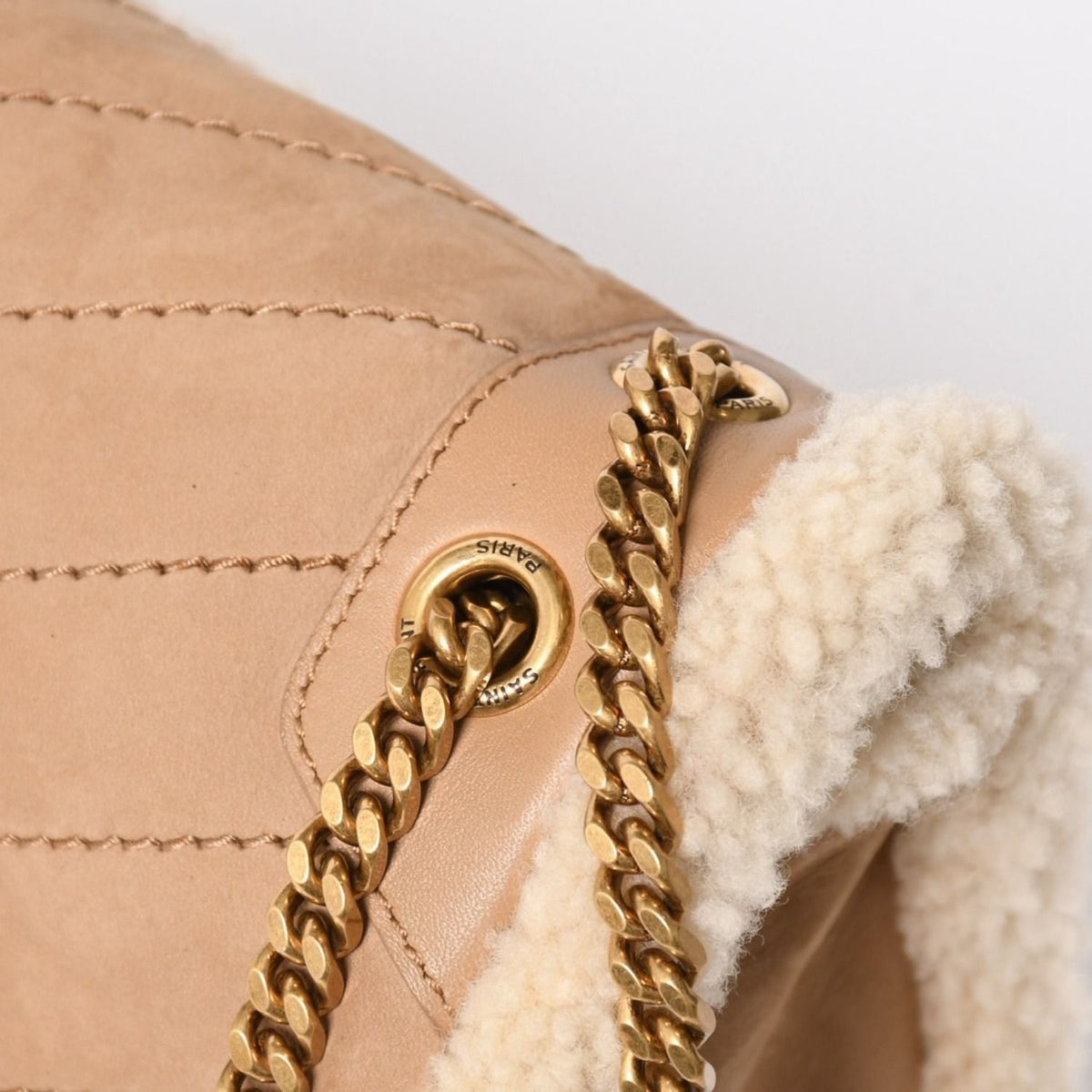 Saint Laurent Niki Shearling Shoulder Bag Brown Beige Gold — view 6