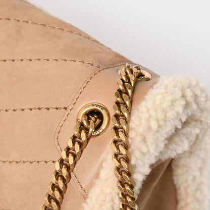 Saint Laurent Niki Shearling Shoulder Bag Brown Beige Gold — view 6