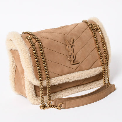 Saint Laurent Niki Shearling Shoulder Bag Brown Beige Gold — view 4