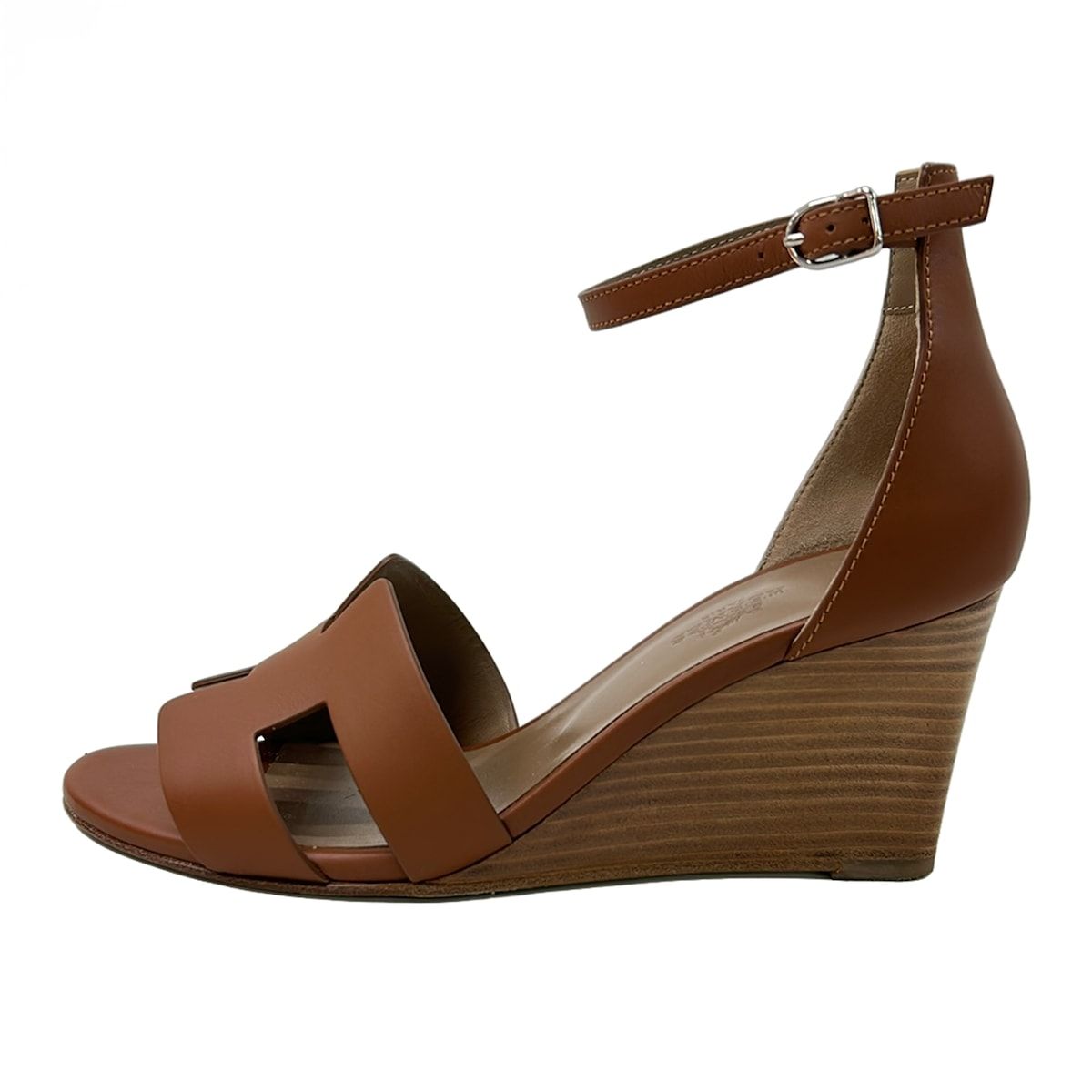 Hermes Pumps Legend Dark Brown Wedge Sole Open Toe Leather Heels