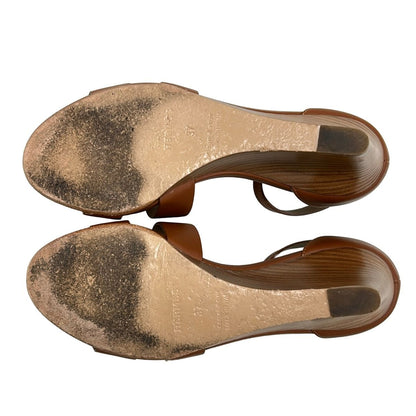 Hermes Pumps Legend Dark Brown Wedge Sole Open Toe Leather Heels — view 4