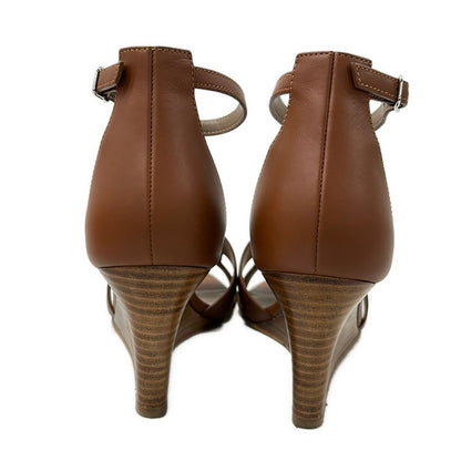 Hermes Pumps Legend Dark Brown Wedge Sole Open Toe Leather Heels — view 3