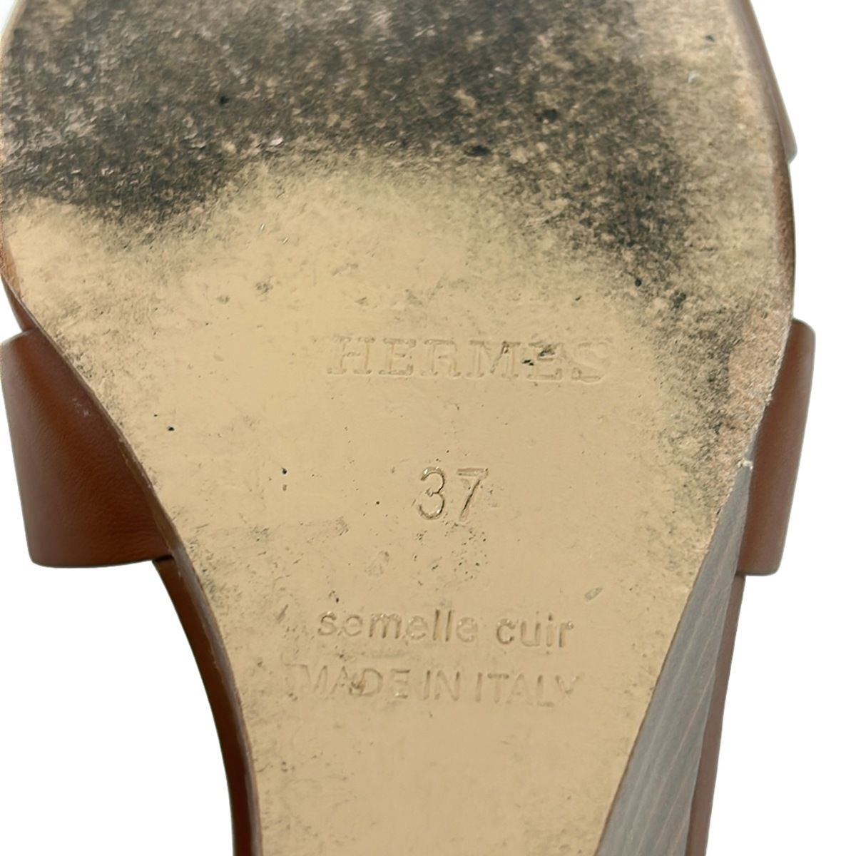 Hermes Pumps Legend Dark Brown Wedge Sole Open Toe Leather Heels — view 6