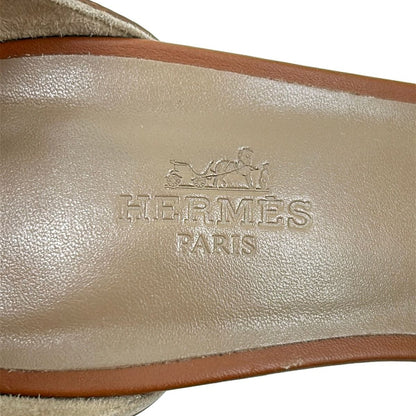 Hermes Pumps Legend Dark Brown Wedge Sole Open Toe Leather Heels — view 5