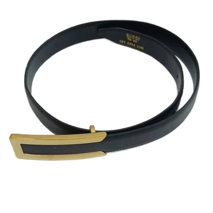 Gucci Belt Leather Buckle Square Logo Gold 70 28 Black
